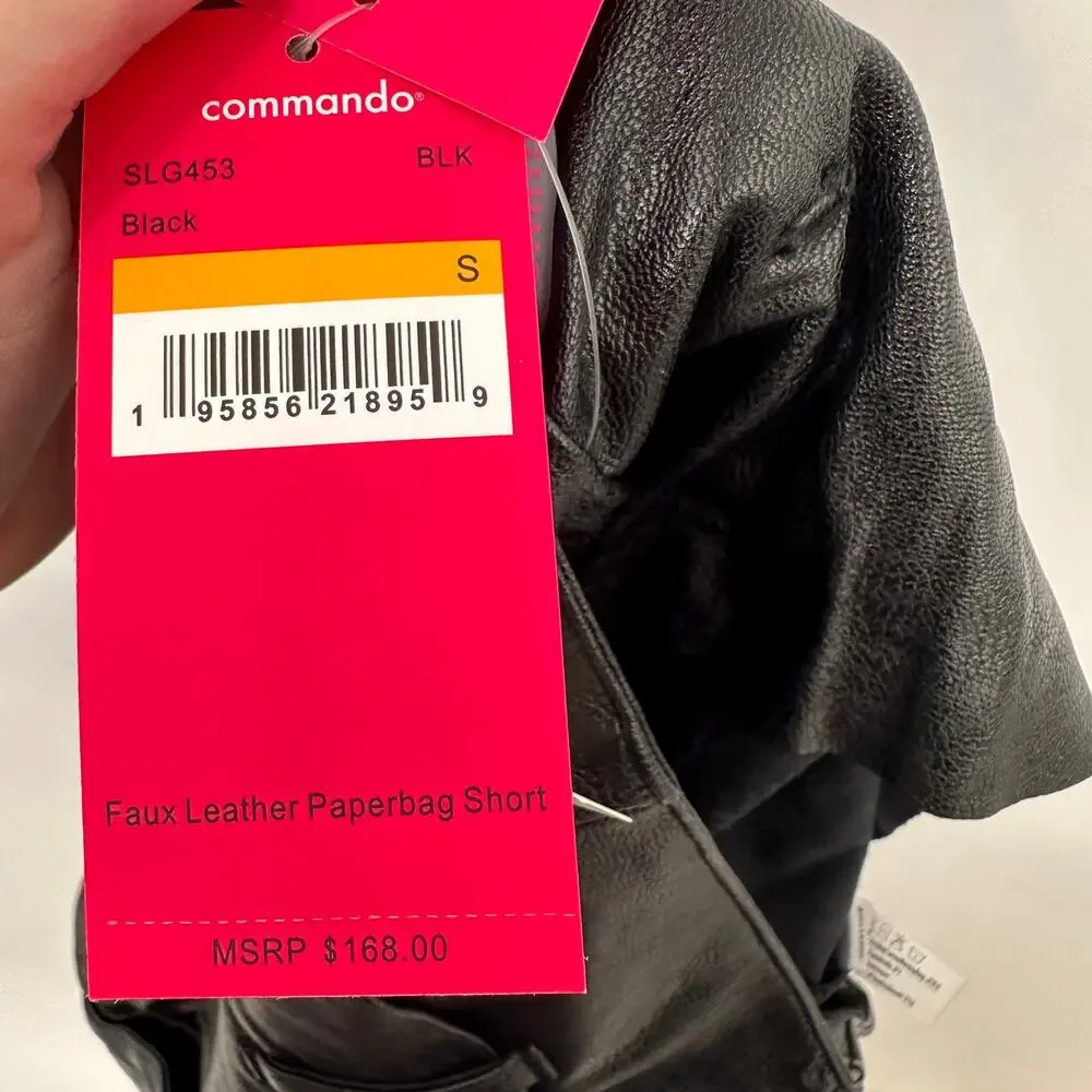 COMMANDO NWT Black Faux Leather Paperbag Shorts in Black // Small